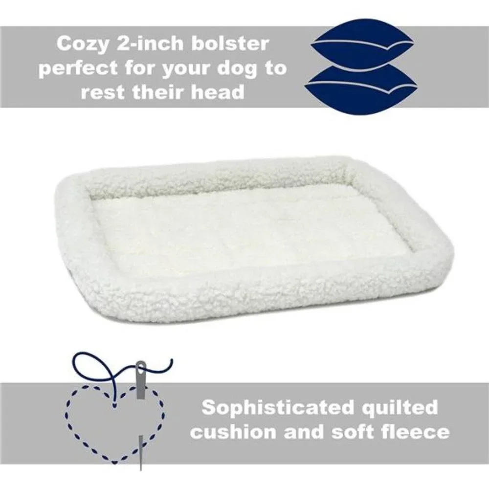 Dog Bed 18L-Inch White Fleece Dog Bed or Cat Bed w/ Comfortable Bolster